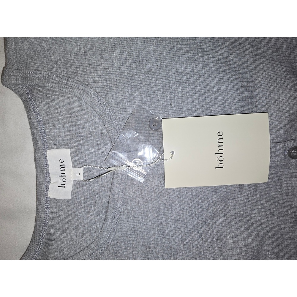 Bohme Womens Ribbed Button Front Henley Tank Top Heather Grey Large NEW